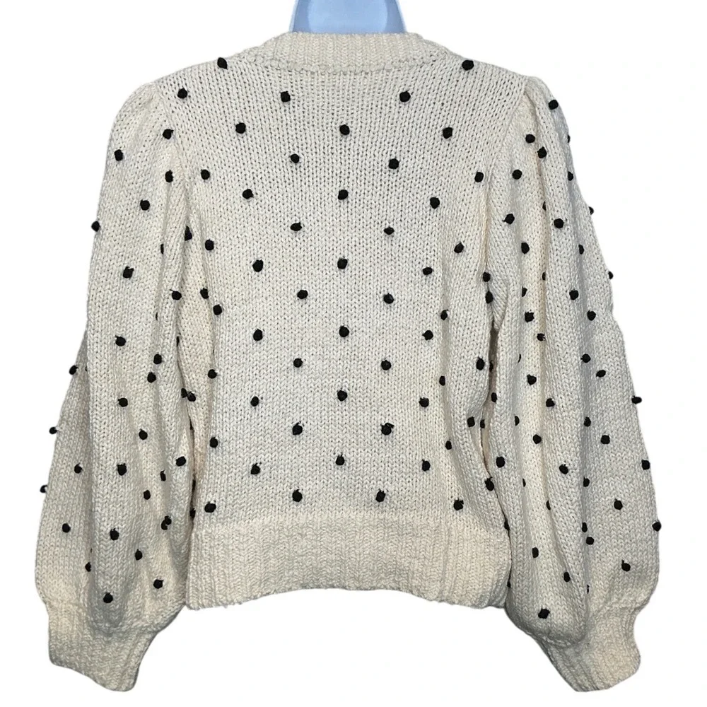 ULLA JOHNSON Womens Adalene Cream Black Pom Pom Puff Sleeve Cotton Sweater Sz M - Picture 3 of 11